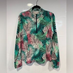 Tommy Bahama Blue and Pink Leaf Print Shirt